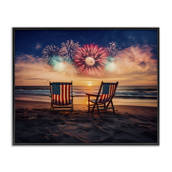 Stupell Industries Summer Fireworks at Beach Americana Photography Black Framed Art Print Wall Art, 14 x 11