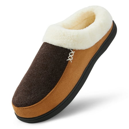 

NCCB Mens Slippers Mens Warm Fuzzy Memory Foam Clog Slippers Slip on Indoor Outdoor House Shoes Anti-Skid Rubber Sole Light Brown 11
