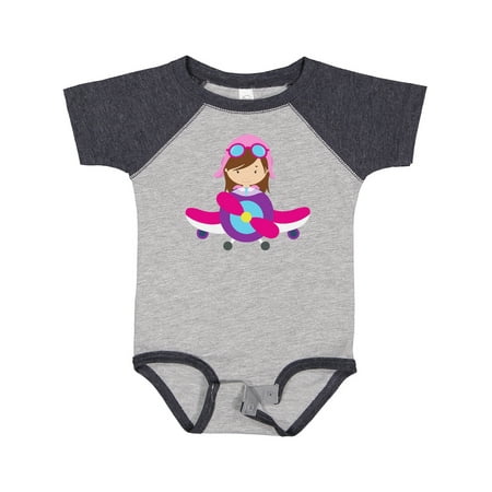 

Inktastic Pilot Girl Airplane Plane Flying Brown Hair Gift Baby Girl Bodysuit