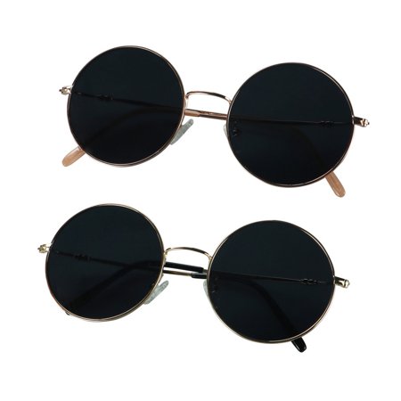 2 Pack Vintage Round Sunglasses for Men and Women UV400 Protection Outdoor Shades with Gold+Rose Gold +2.00 Magnification Frame