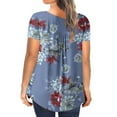 thumbnail image 4 of Miluxas Tops Clearance Plus Size Women's Printed Loose Short Sleeve Pullover Tops Blouse Blue 10(XL), 4 of 6