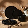 thumbnail image 2 of Vesteel Stoneware Dinnerware Sets for 2, 6 Pieces Ceramic Plates and Bowls Sets, Elegant Dishes with Rustic Terracotta Base, Dishwasher & Microwave Safe, Scratch Resistant, Matte Black, 2 of 9