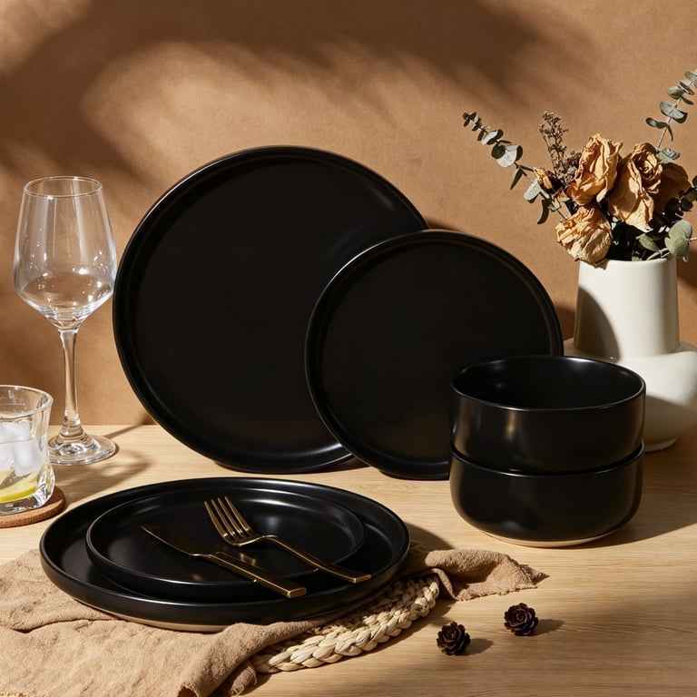 Vesteel 6-Piece Matte Black Stoneware Dinnerware Set for 2 photo 6