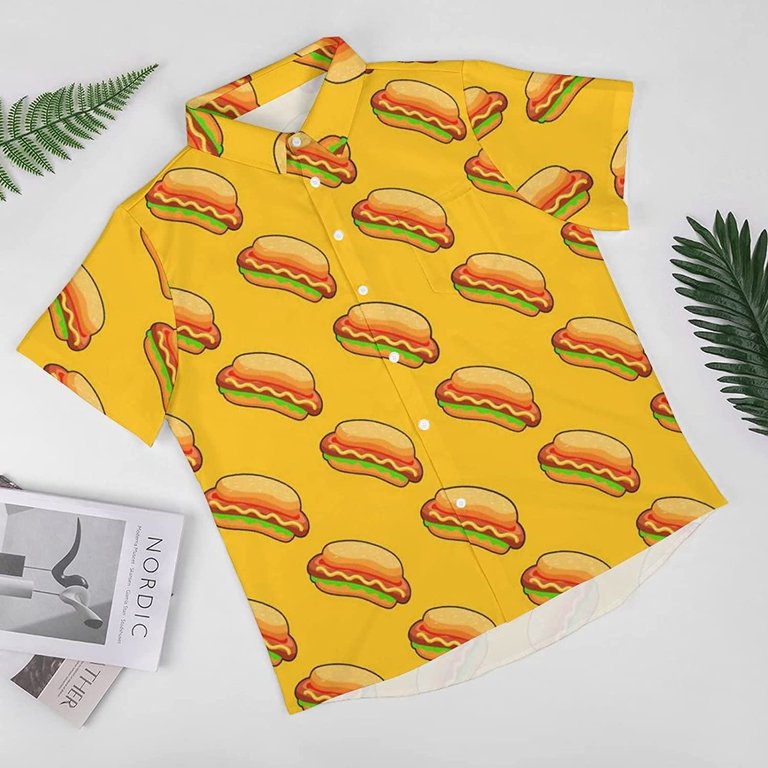 Hot Dog Men s Shirt Button Down Short Sleeve Hawaiian Shirts Top