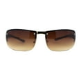 thumbnail image 2 of Mens Rimless Wrap Narrow Rectangle 90s Metal Rim Designer OG Sunglasses Gold Brown, 2 of 4
