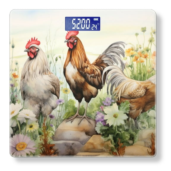 Bathroom Scale, Highly Accurate Digital Body Scale,Precisely Measures Weight up to 400 lbs-Chickens In The Garden Surrounded By Wildflowers And Grasslands