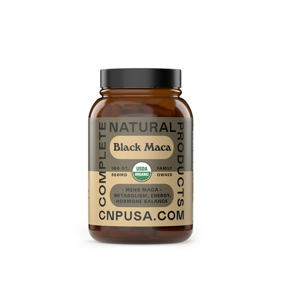 Organic Black Maca Root Capsules - 820mg 100 Gelatinized Pills, Organic Black Raw Maca Root Powder Supplement