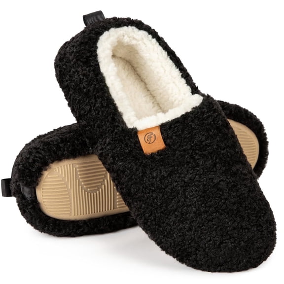 DualTop Women's Soft Curly Comfy Full Slippers Memory Foam Lightweight House Shoes Cozy Warm Loafer with Polar Fleece Lining