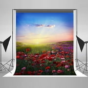 MOHome Flourishing Flower Iridescent Sky Fundo Natural Scenery Photo Backdrops for Photography Studio Props 5x7ft