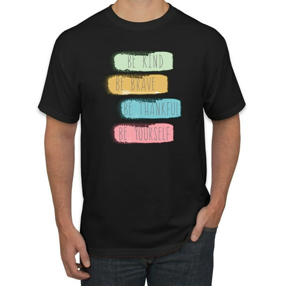 Positive Vibe Be Kind Brave Thankful Be Yourself Inspirational/Christian Men's Graphic T-Shirt, Black, Small