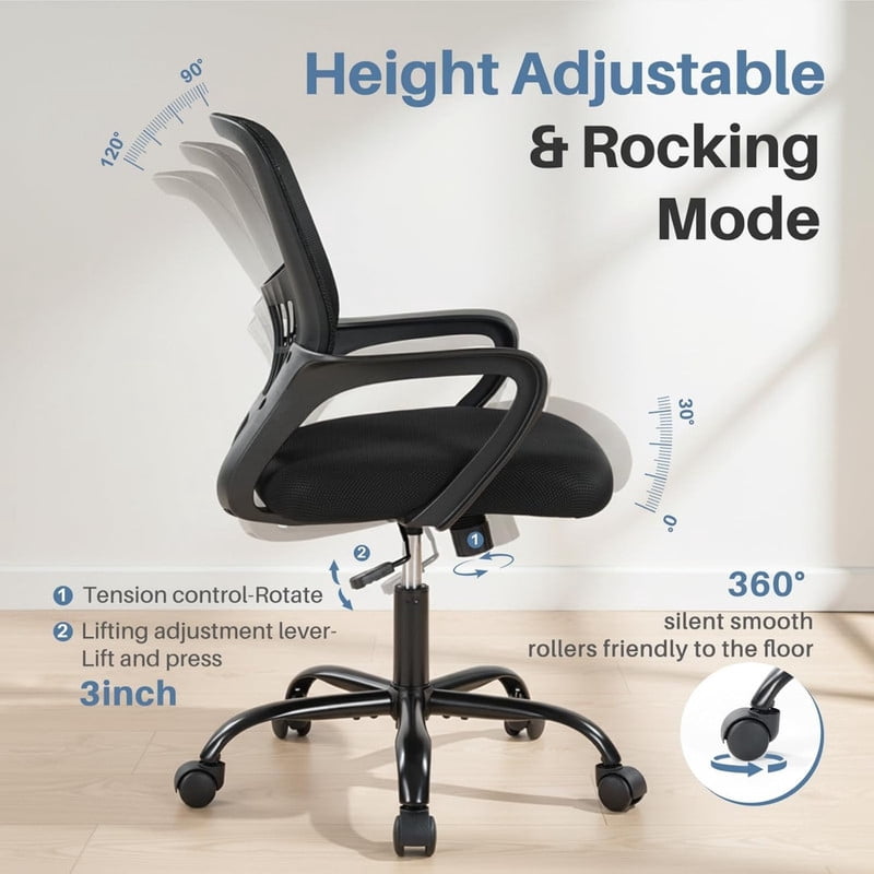 Kelno Drafting Chair Adjustable Height Office Chair Lumbar Support Swivel Ergonomic Desk Chair, Black