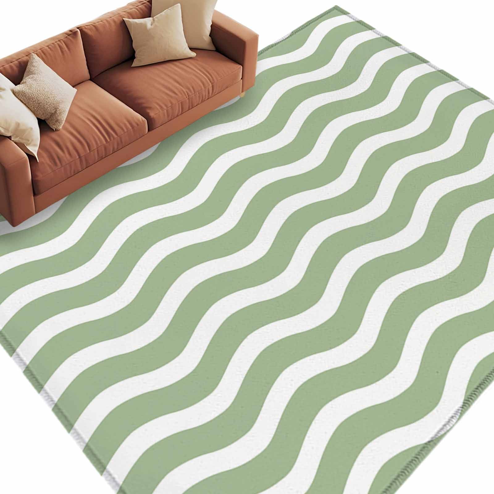 Sage Green Stripe Area Rugs 8x10 for Living Room, Farmhouse Striped Modern Waves Moires Non Slip Washable Rug Runner, Low Pile Indoor Floor Carpet Mat Bathroom Rugs for Bedroom, Kids Room
