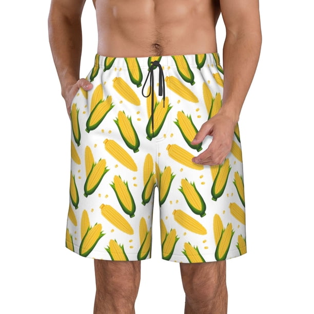 Balery Corn On The Cob Traje de Baño Estilo Hawaiano para Hombre, Shorts de Secado Rápido con Bolsillos-Small