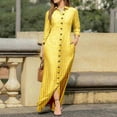 thumbnail image 3 of Robes T-Shirt Boutonnées pour Femmes Col à Revers Col en V Imprimé Manches Longues Robes Décontractées Confortables Automne Maxi Robe avec Poches, 3 of 6