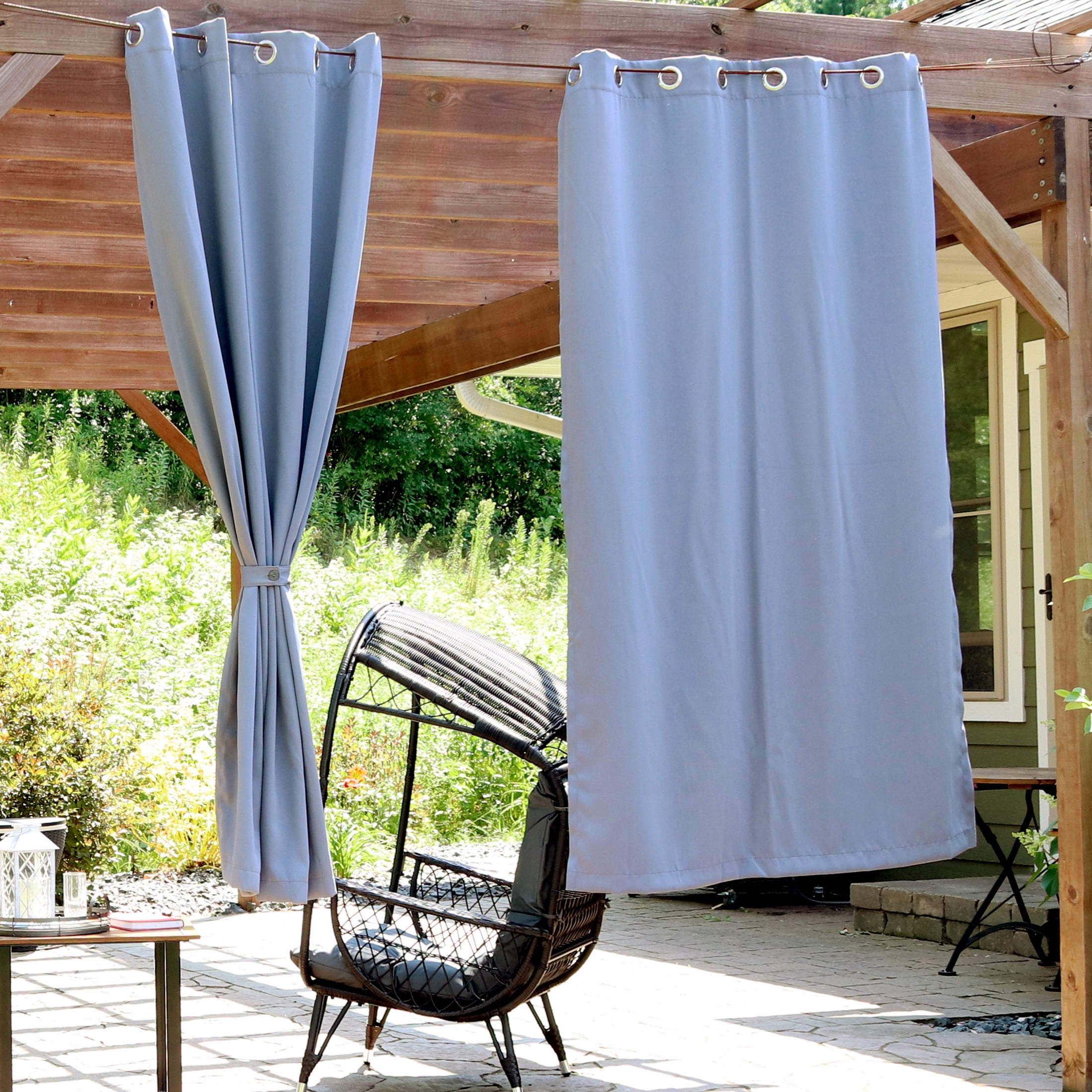 Sunnydaze Modern 2-Piece Gray Solid Blackout Indoor or Outdoor Curtain Set