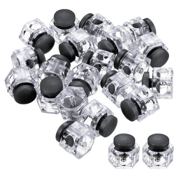 Sujetadores de cordón, tope de resorte hexagonal para bolsas de cordón y agujetas, Negro Transparente 50 paquetes