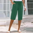 thumbnail image 2 of Cotton Linen Capri pants for Women High Waist Loose Bermuda Capris with Pockets (Summer Beach & Lounge Drawstring Pants, Lightweight Stretch), 2 of 7