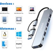7-in-2 USB C Hub, Aluminum Multiport Adapter - with USB C + USB A to USB C, 1 USB 3.0, 4 USB 2.0, 1 USB-C Data, 1 USB-C Charging for PC/Computer/Laptop, Type C - Mac/MacBook/Air/Pro/iPad/Tablet