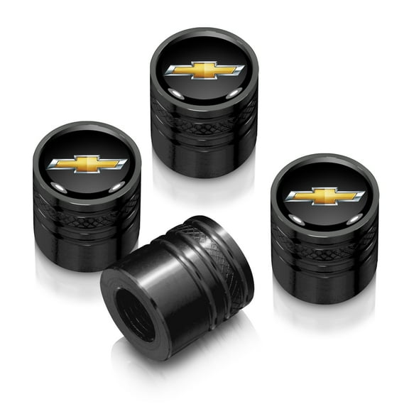 iPick Image for Chevrolet Golden Logo in Black on Black Aluminum Cylinder-Style Tire Valve Stem Caps, Official Licensed