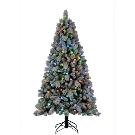 Home Heritage Cascade 7 Foot Flocked Prelit Artificial Christmas Tree w/