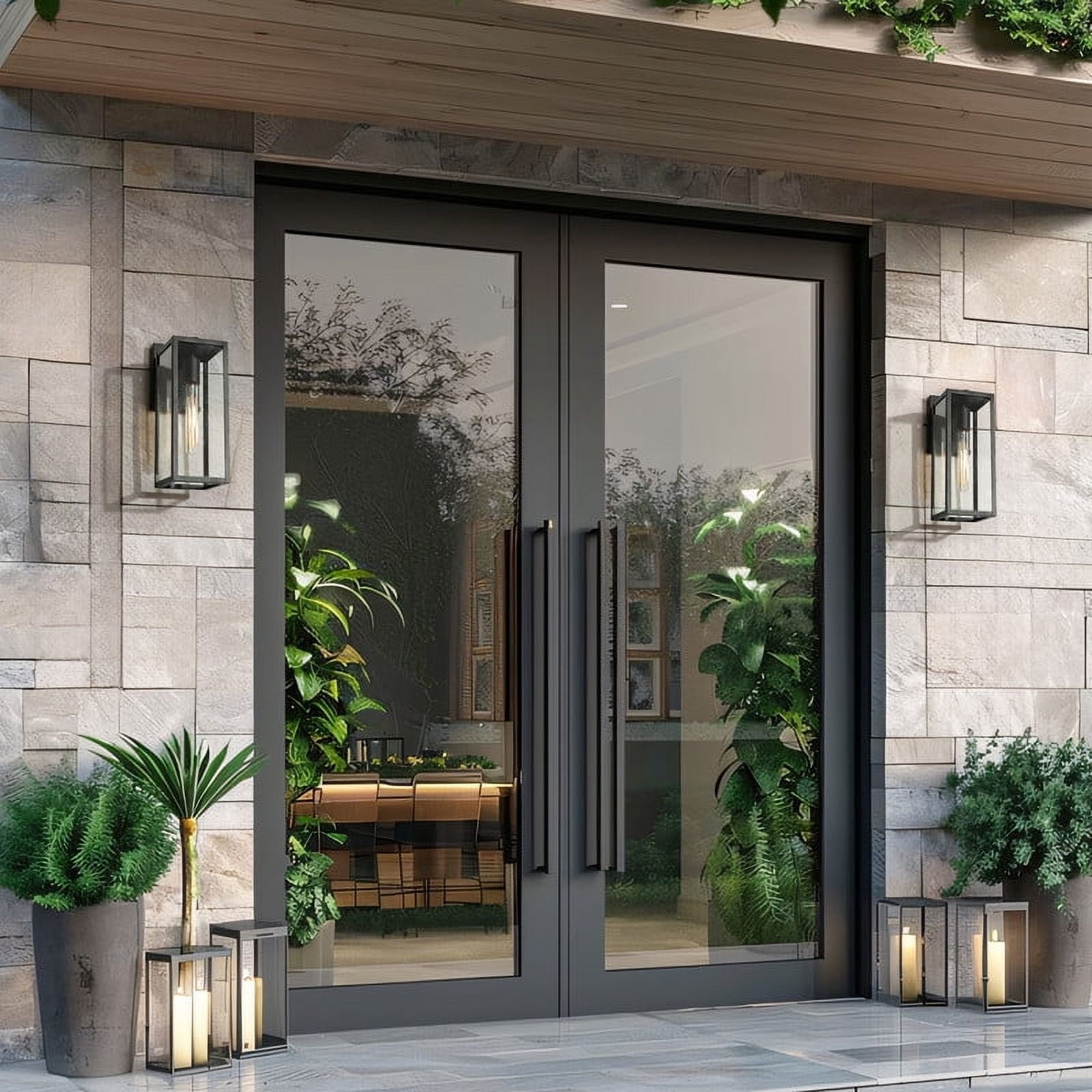 LNC Modern Outdoor Wall Light, 14" Black Exteriorsconce with Clear Glass, Wet Location Rated