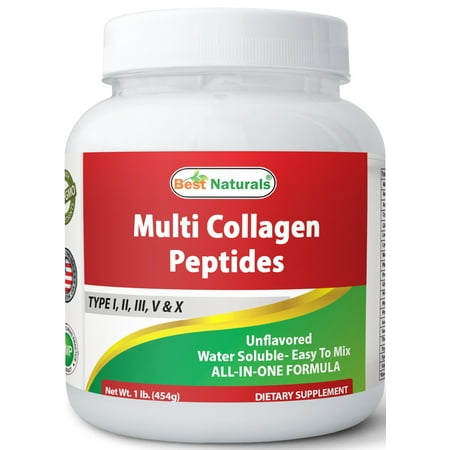 Best Naturals Multiple Collagen Peptides Protein Type I, II III, V & X Collagen unflavored 1 Pound - Grass Fed & Pasture Raised - Water Soluble - Easy to (Best Way To Lose 45 Pounds)