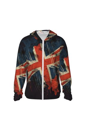 Women Men Sun Protection Hoodie Jacket Zip Long Sleeve Shirt Hiking Outdoor , Vintage United Kingdom Flag
