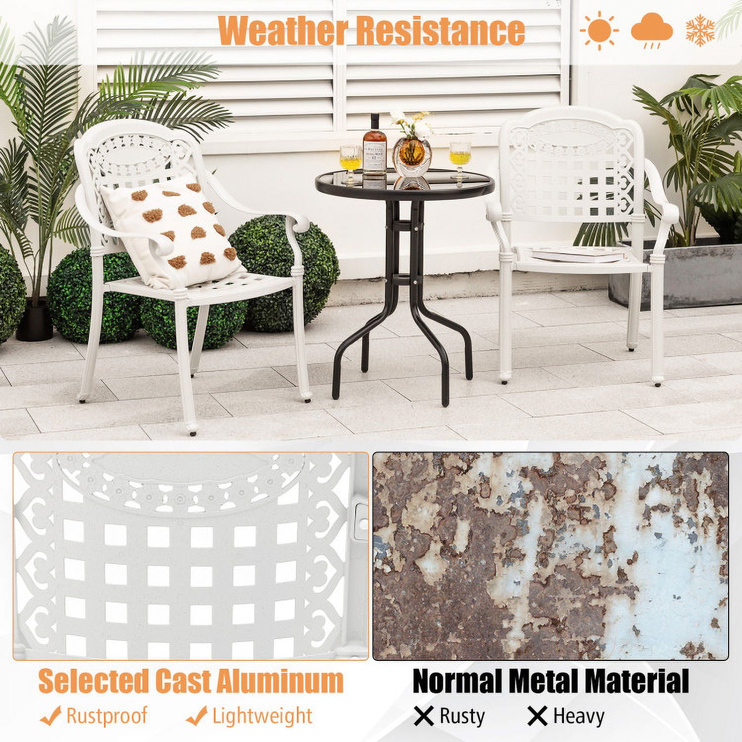 Aimee Lii Set of 2 Cast Aluminum Patio Chairs with Armrests, Outdoor Patio Set, White Aimee Lii Set of 2 Cast Aluminum Patio Chairs with Armrests, Outdoor Patio Set, White