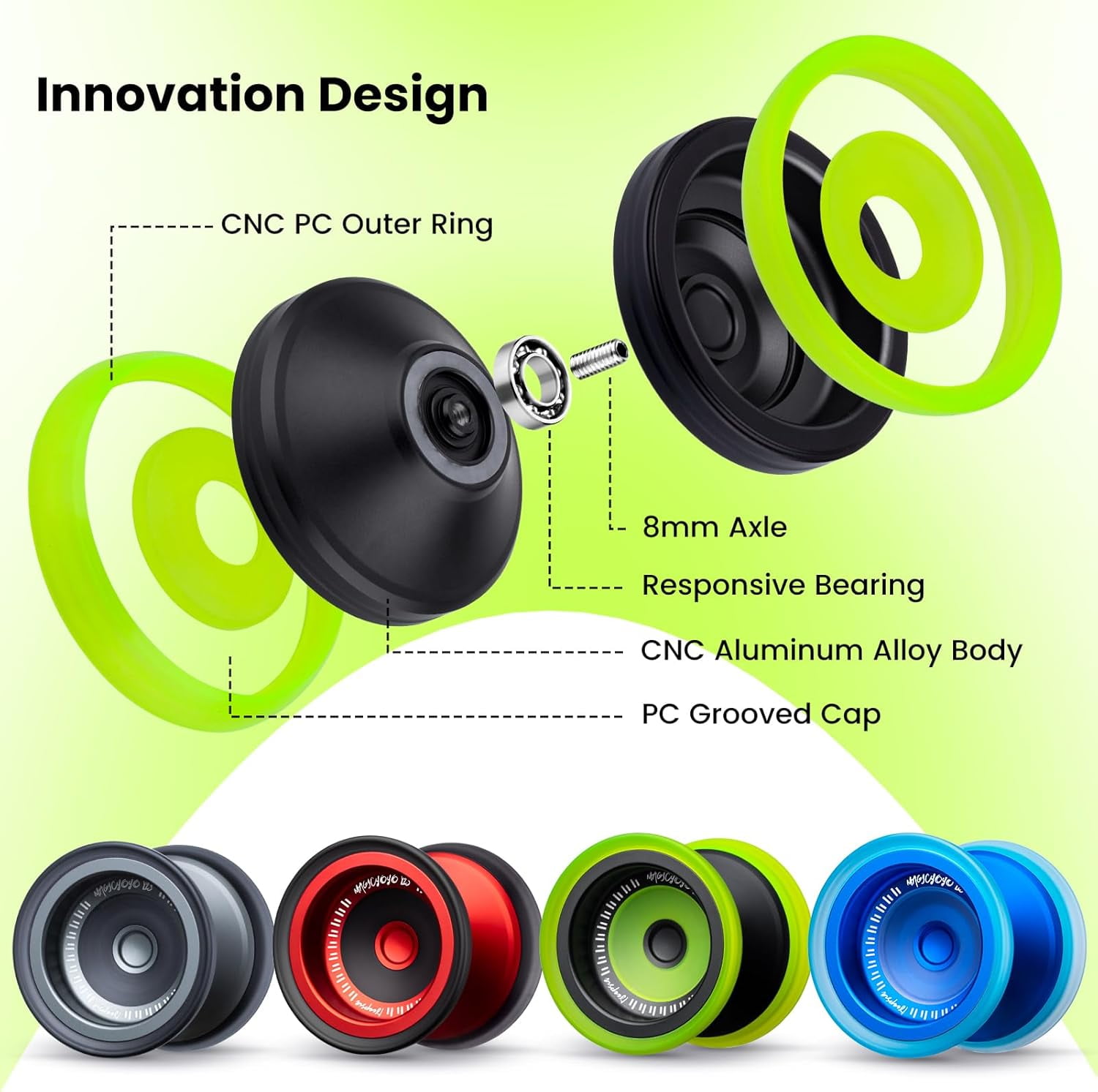 Magicyoyo V13 DEEPSPIN Bi-Material Yoyo for Kids 8-12, Dual Purpose Professional Yoyo for All Skill Levels, Trick Yo yo with 12 Yo-yo Strings, Finger Brace, Bearing Kit (Red+Black Rings)