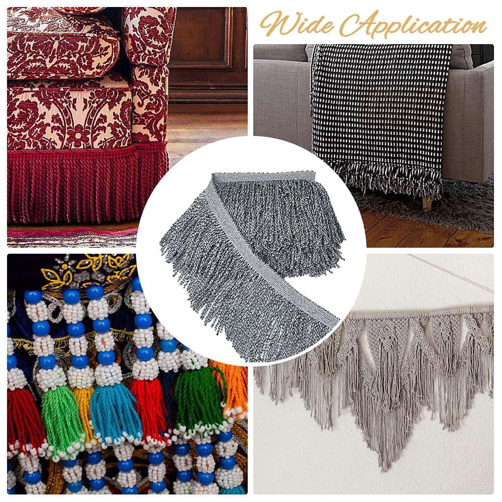 4M Polyester Tassel Lace Ribbon Fringe Lace Trim Macrame Lace Ribbon Gray 6-1/8~6-1/4 inch(155~160mm) about 4.37 Yards(4m)/Bag