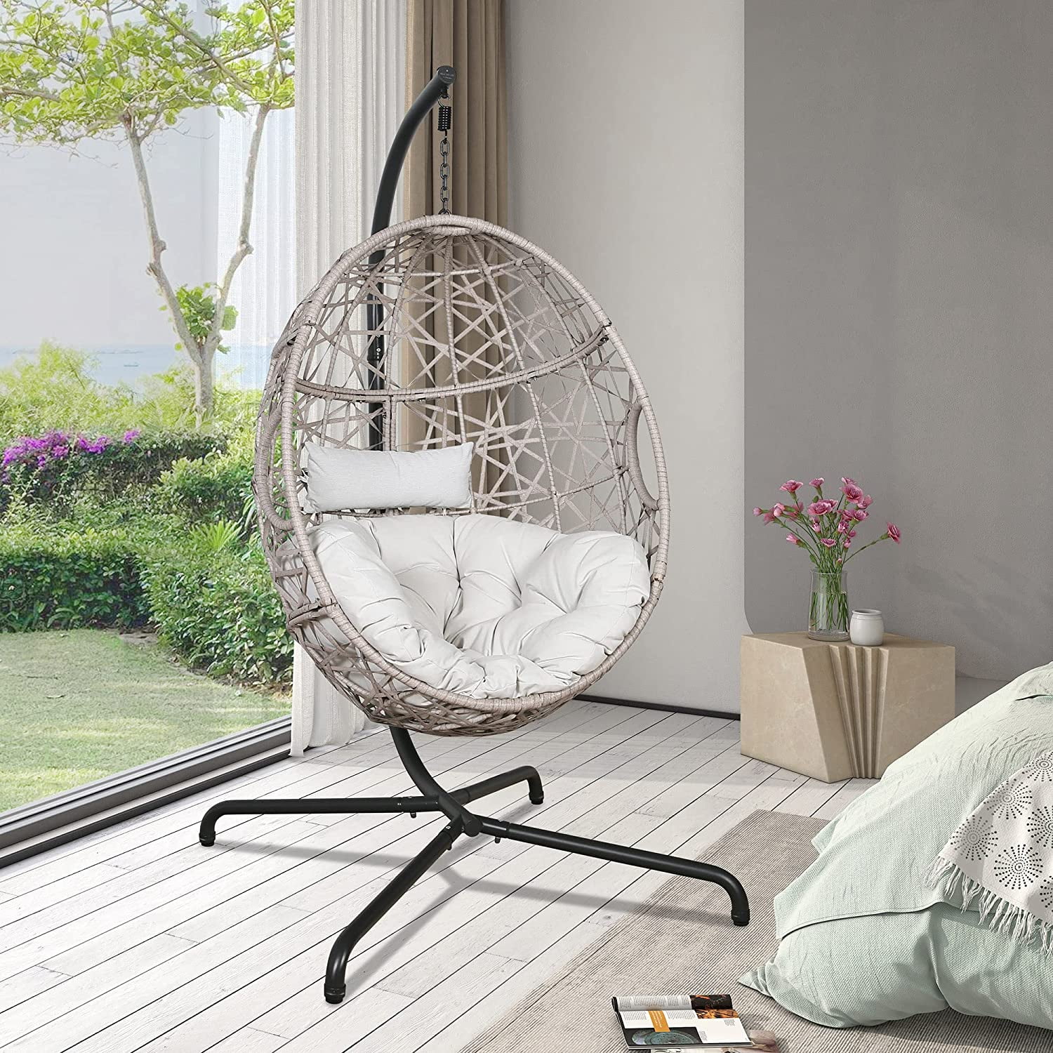 Ulax furniture Indoor Outdoor Wicker Hanging Basket Swing Chair Tear ...