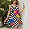 thumbnail image 3 of Retro Classic 1980s Shapes On Black And White Check Dress Fashion Beach Long Dresses Female Party Printed Sundress, 3 of 7