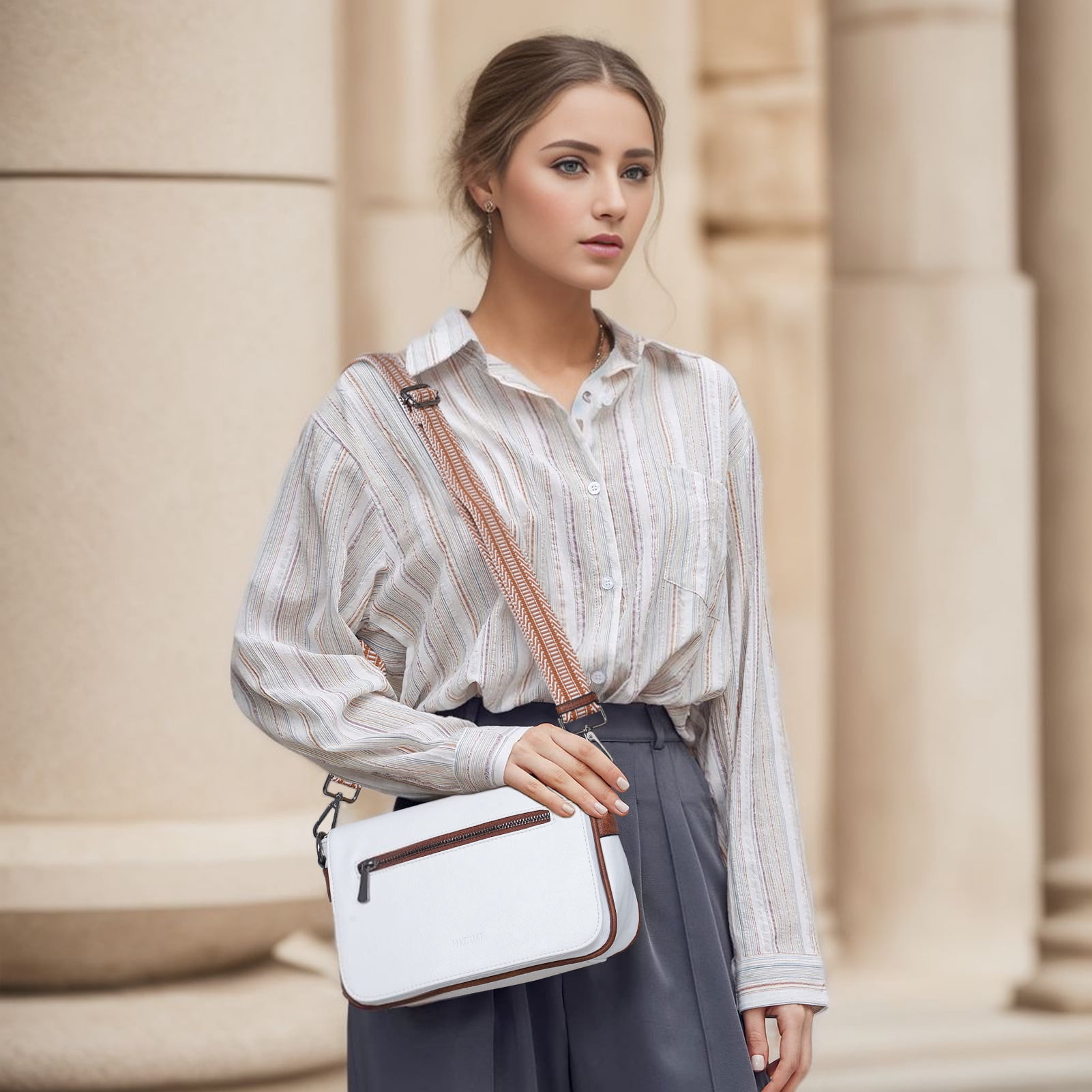 HKCLUF Crossbody Bag for Women Trendy Vegan Leather Crossbody Bag with Strap Magnet Flap Zip Shoulder Purses