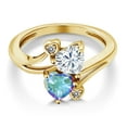 thumbnail image 3 of Gem Stone King 18K Yellow Gold Plated Silver White Moissanite Mercury Mist Mystic Topaz and White Diamond Ring for Women (1.83 Cttw, Heart Shape 6MM, Gemstone Birthstone, Size 5), 3 of 6