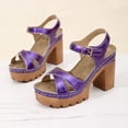 thumbnail image 4 of Viluyesy Womens Block Heels Sandals, Shiny Faux Leather Open Toe Ankle Strap Summer Platform Shoes Purple US6.5, 4 of 9