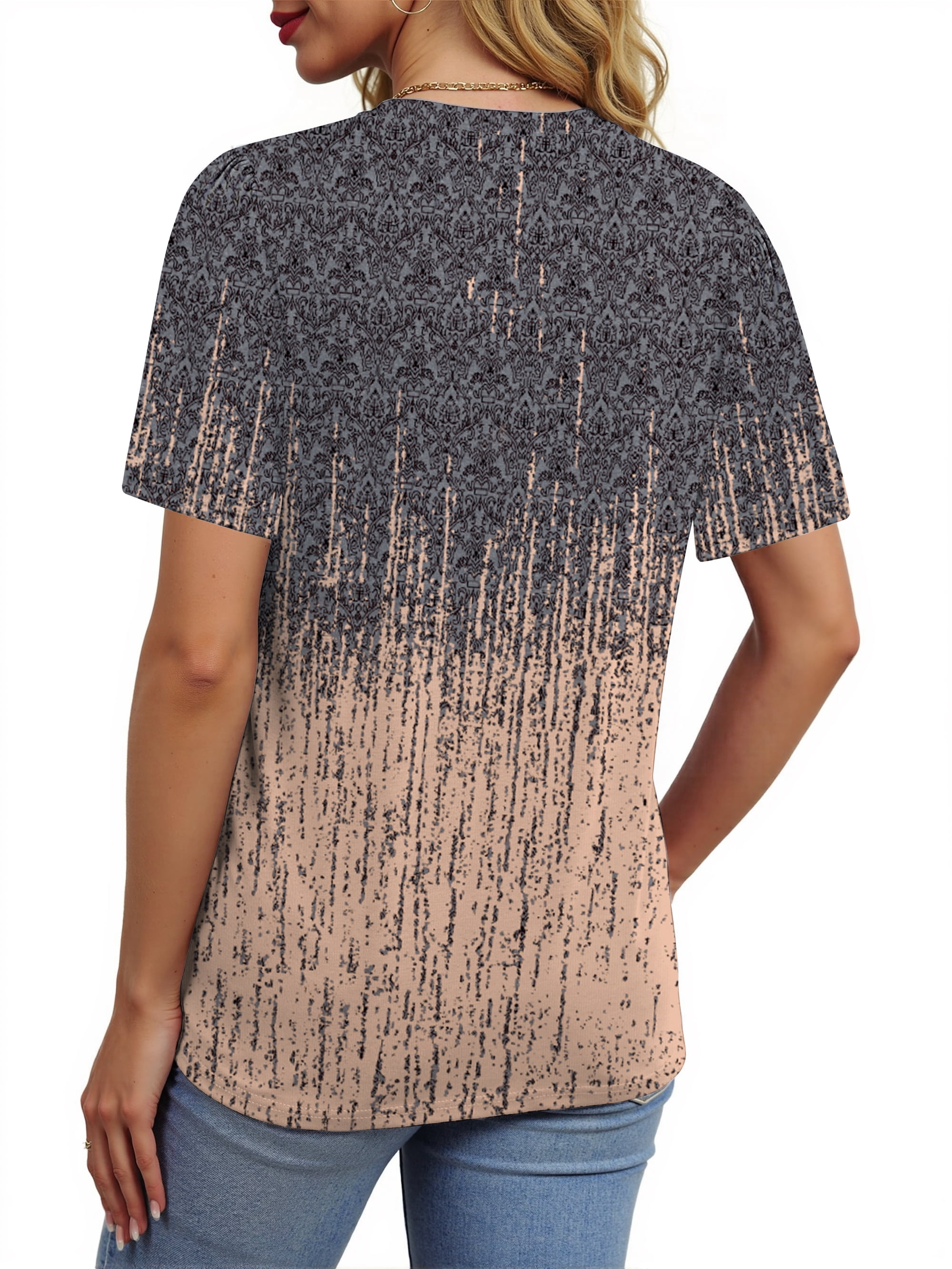 Fantaslook Womens Summer Tops Dressy Casual Short Sleeve Shirts Crew Neck Tunic Floral Blouses