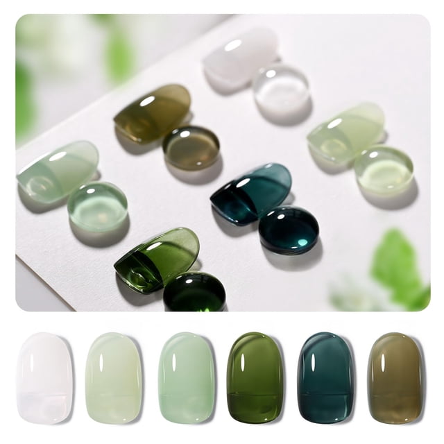 Set de esmaltes de uñas GAOY Jelly Green Gel, 6 colores, 6,5 ml, luz UV