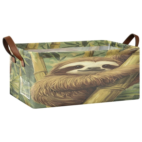 Lazy Sloth Storage Basket Soccer Plaid Fabric Hoard Box Oversized Collapsible Closet Organizer with Metal Iron Frame 16.9×11.4×7.7in