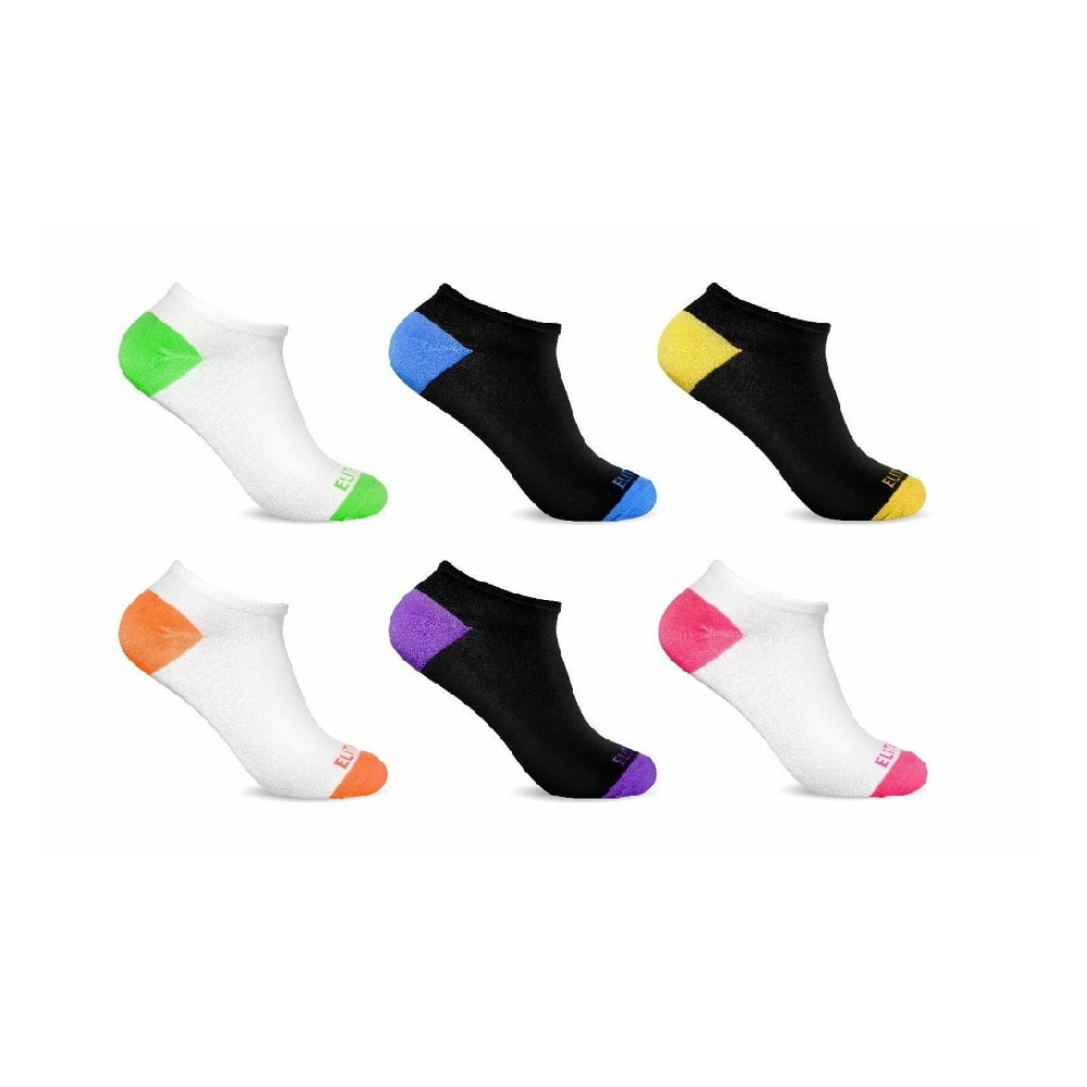 6 Pack Women's Low Cut No Show Ankle Socks Black and White Neon Heel
