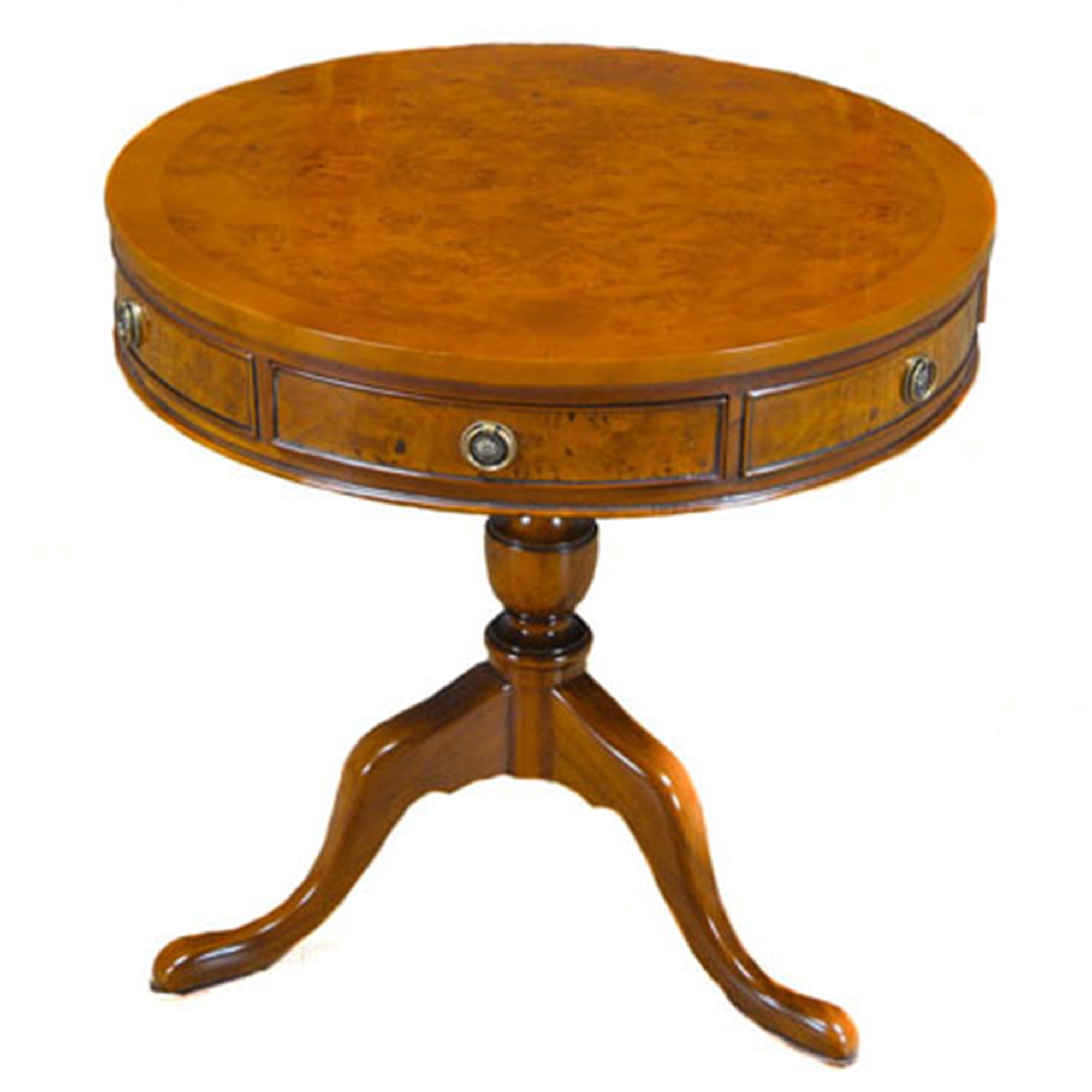 Queen Ann Burled Mahogany Round End Table with Storage