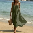 thumbnail image 2 of Kezqiaxn Flowy Dresses for Women 2026 Spaghetti Strap Sleeveless V-Neck Midi Dress Beach Sundress Plus Size Fashion, 2 of 8