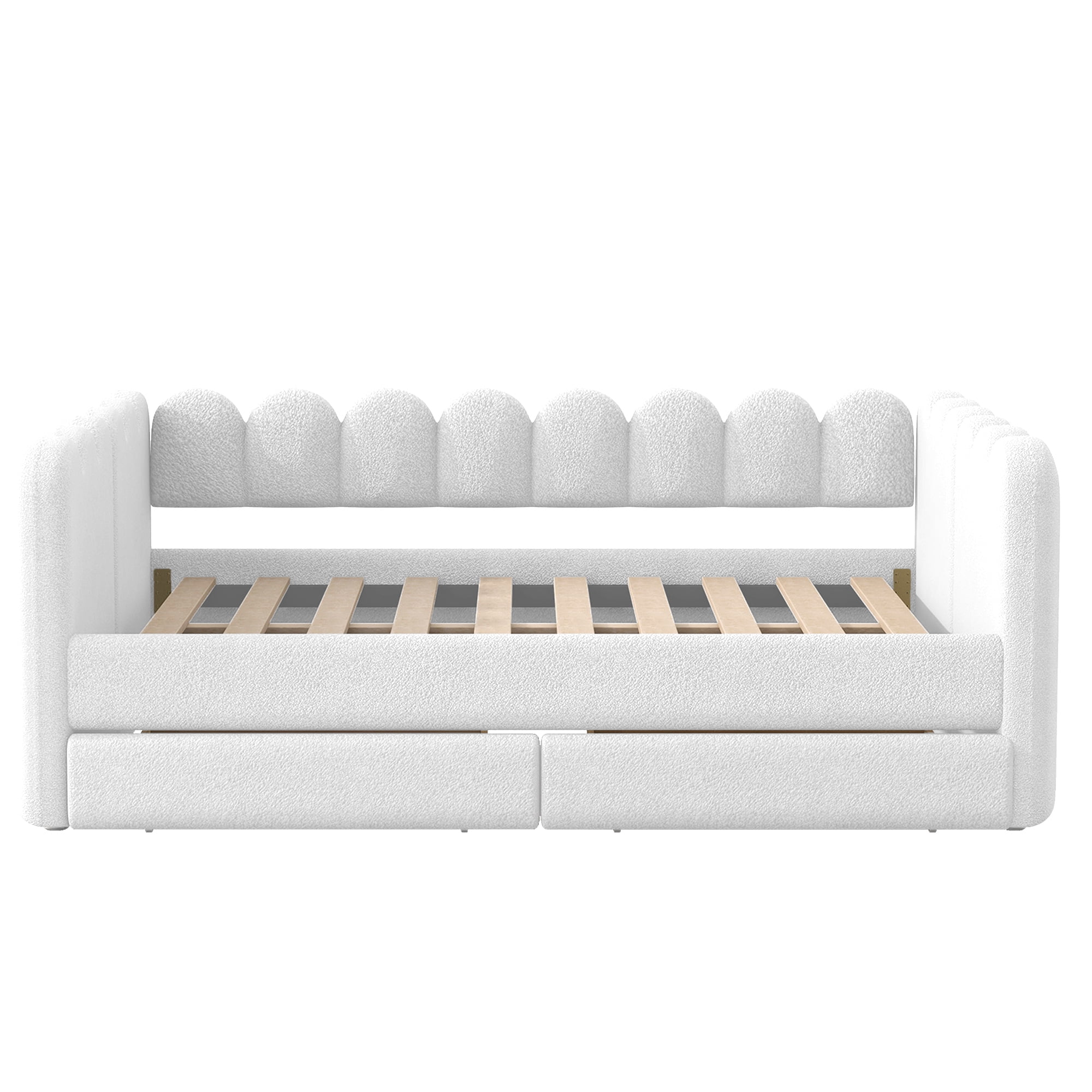 EUROCO Queen Upholstered Daybed with 2 Storage Drawers, Solid Wood Frame, Easy Assembly, Space-Saving Design, White