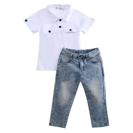 Kids Boys Clothes 2pcs Fashion Cool Boy Toddler Kids Baby Boy T-shirt Top+Jeans Pants Trousers Clothes Outfits Sets ()