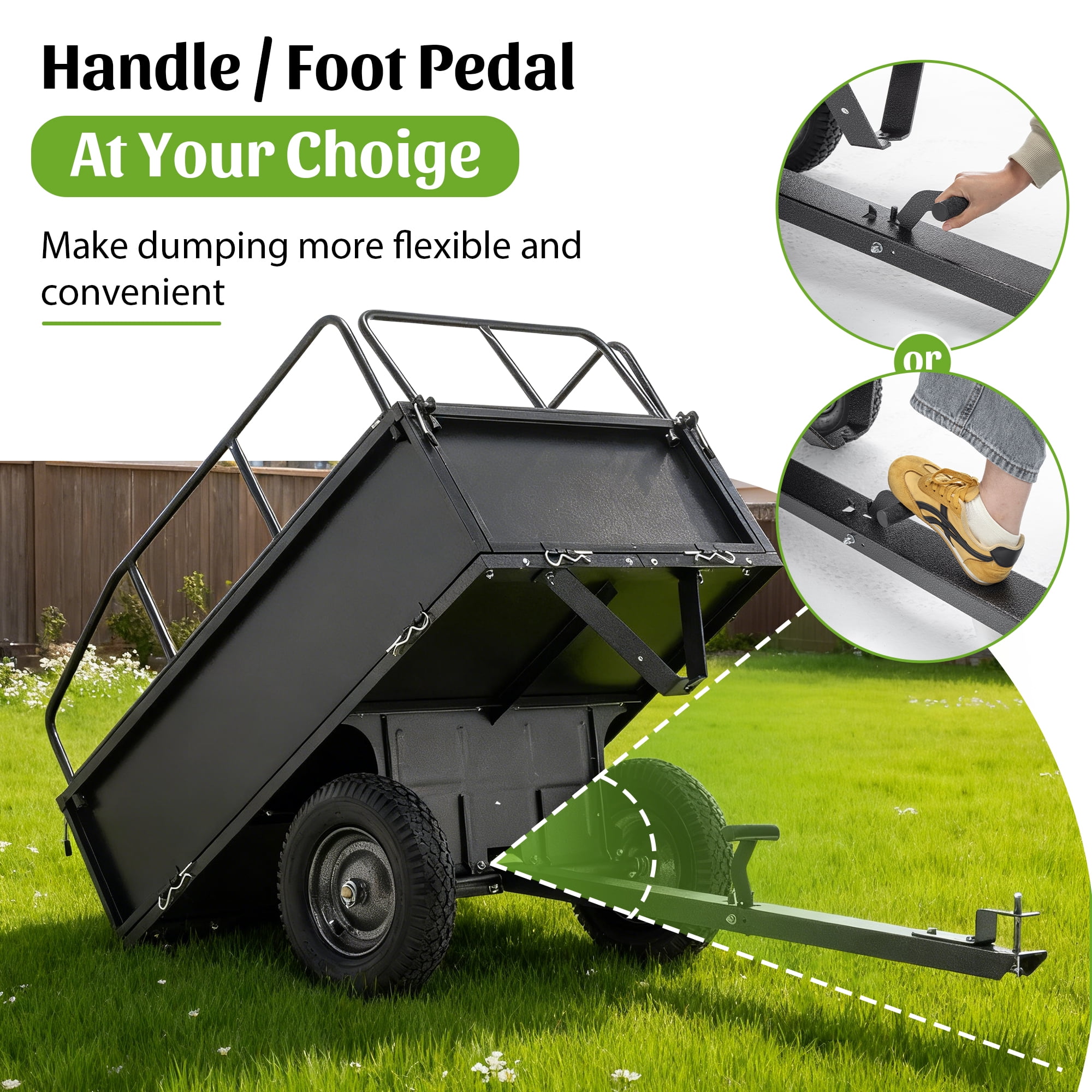 600LBS Heavy Duty Steel Dump Cart Trailer, 17 Cu.Ft. Tow Behind Hauling & Dumping Wagon for ATV, Lawn Tractor and Garden with 16" Tires