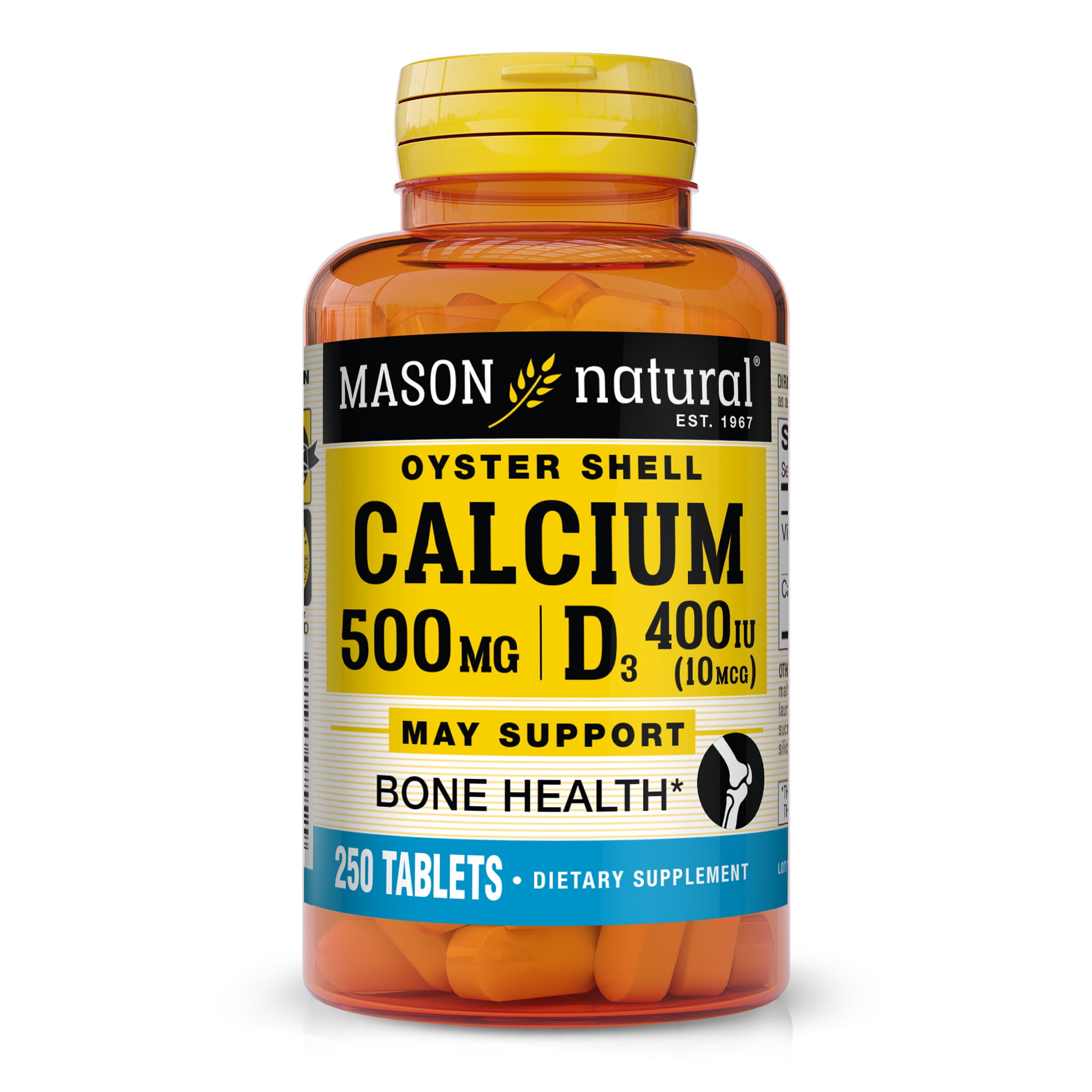 (3 pack) Mason Natural Calcium 500mg Strengthens Muscle Function, 250 Tablets