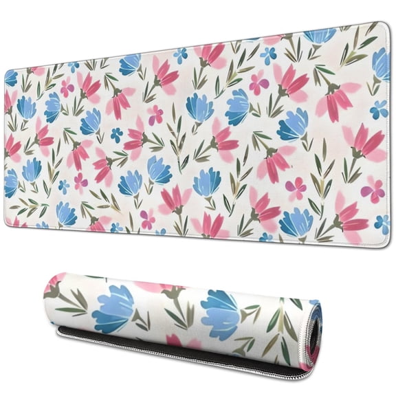 Long Mouse Pads for Desk,Pioneer Flower Floral Print Pattern Desk Mats on Top Of Desks, Desk Mouse Pad Extra Large with 3mm Non-Slip Base and Stitched Edge for Gaming,Office,Work,Home 31.5"x11.8"