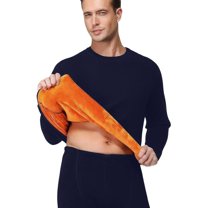 Dresfit Long Johns Men Set Cold Weather Crew Neck Fleece Lined Loungewear 2 Pack Long Sleeve Strech Atheletic Knit Base Layer Lightweight Solid Navy 2XL