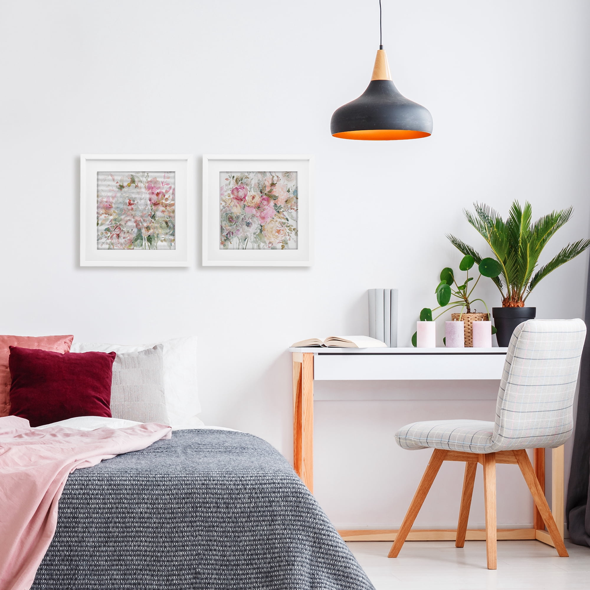 Stupell Industries Romantic Blush Botanicals 2 Piece White Framed Print Under Glass Set, design by Carol Robinson