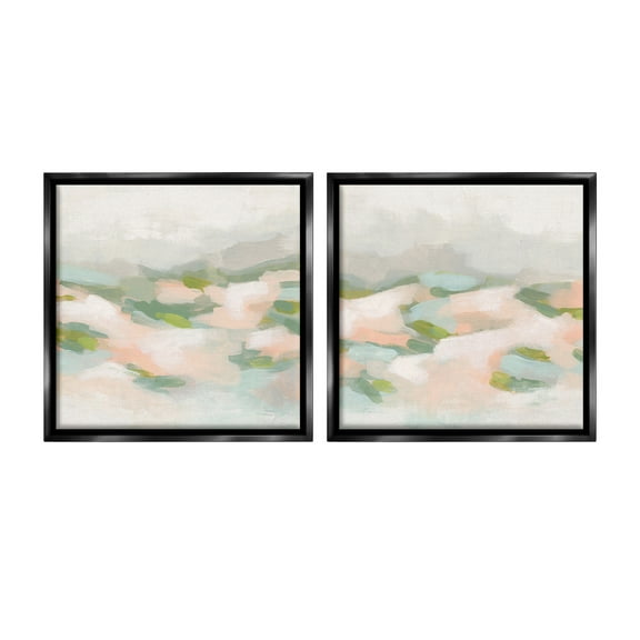 Stupell Industries Pastel Hills Abstraction Landscape Painting Black Floater Framed Canvas Art Print Wall Art, 18 x 18, Set of 2