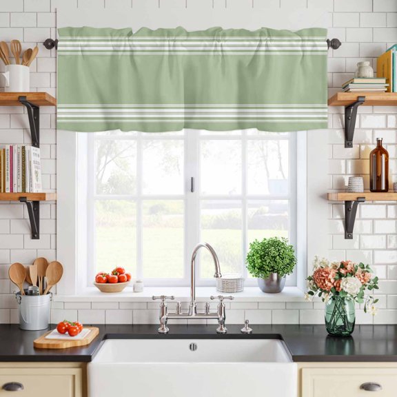 Curtain Valance for Windows Grazing Green White Strips Short Rod Pocket Kitchen Valances Blackout Curtains Simple Art Window Treatment for Living Room Bathroom Bedroom,54"x18"